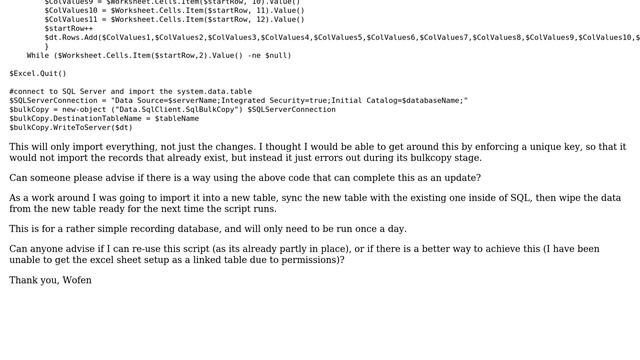 Updating SQL table from Excel sheet (using powershell) смотреть онлайн