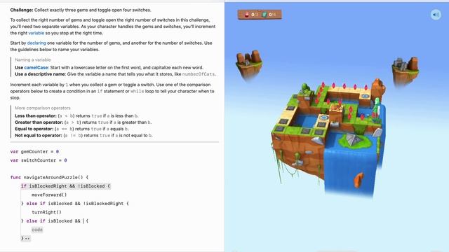Swift Playgrounds на русском, Variables 5 урок | Three Gems, Four Switches смотреть онлайн