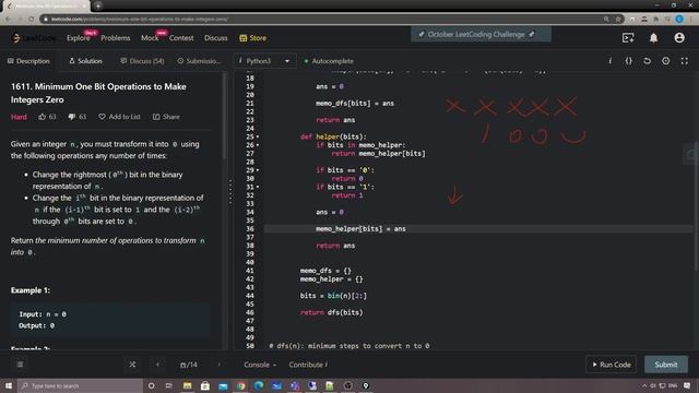 LeetCode 1611. Minimum One Bit Operations to Make Integers Zero смотреть онлайн