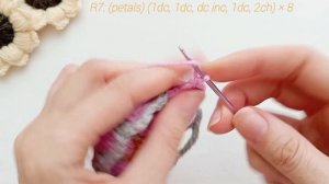 Вяжем крючком бабушкин квадрат 🩷 Мотив "винтажная ромашка" 🌸 Crochet grandma square 🧶 with 💞