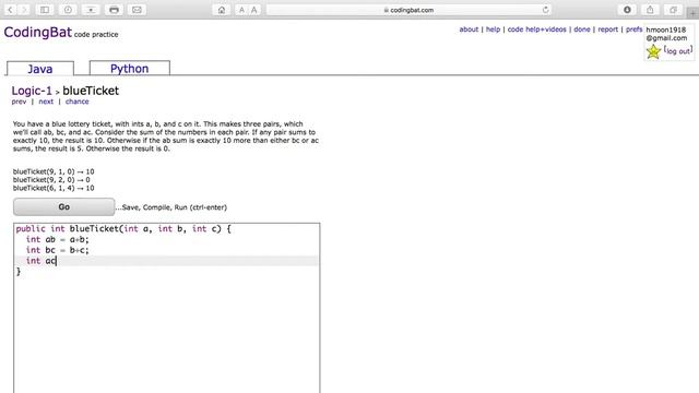 Logic 1 blueTicket Java Tutorial || codingbat com смотреть онлайн