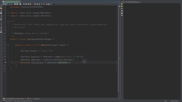 Java Ejercicio: 386 Usar una Expresión Regular (RegEx) para Encontrar Coincidencias de Texto смотреть онлайн