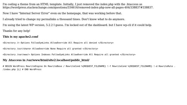 Wordpress: Removed index.php now all pages with Internal Server Error смотреть онлайн