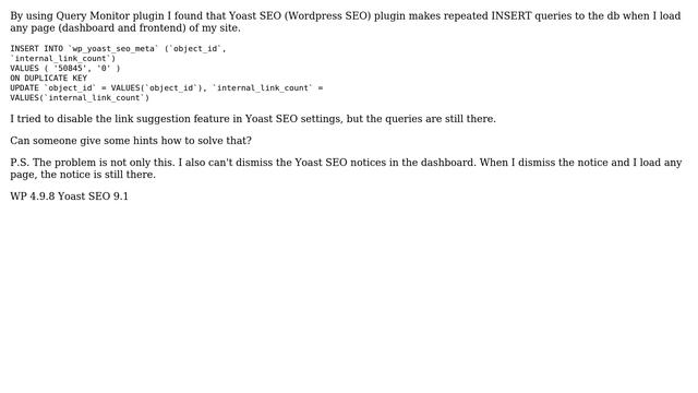 Wordpress: Yoast SEO makes repeated INSERT queries loading any page смотреть онлайн