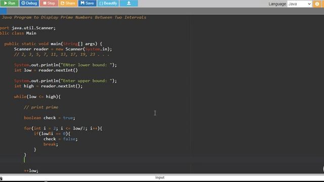 Java Program to Display Prime Numbers Between Two Intervals смотреть онлайн