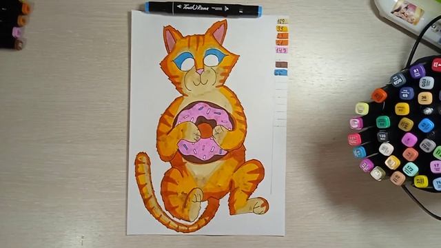 Рисунок скетч маркерами "Котэ" для скетчбука | Срисовка картинки для начинающих смотреть онлайн
