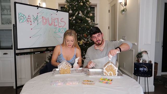 BLINDFOLDED GINGERBREAD HOUSE MAKING! смотреть онлайн