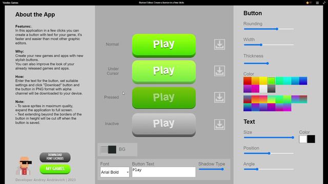 Button Editor. Create a button in a few clicks (by Andrey Andrievich) - Yandex Games - Google Chrome смотреть онлайн