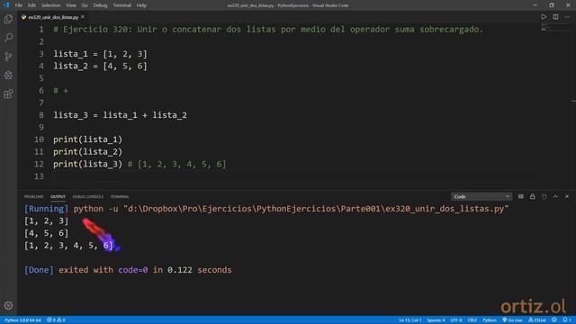 Python - Ejercicio 320: Unir o Concatenar Dos Listas por medio del Operador Suma Sobrecargado смотреть онлайн