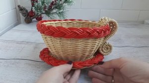 Чашка конфетница. Плетем из бумажной лозы_ Paper weaving_ Weaving a cup