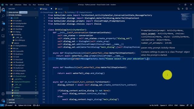 23 - Choice Prompt - Python - Bot builder смотреть онлайн