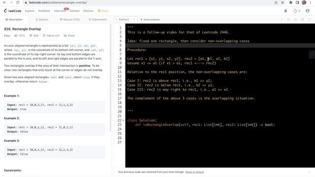 leetcode 836. Rectangle Overlap - fixed one and compare смотреть онлайн