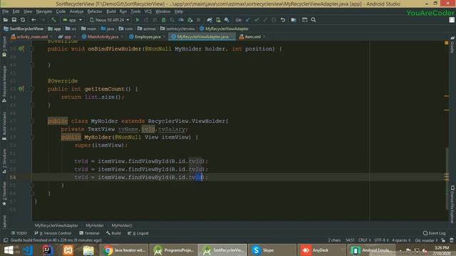 how to sort a RecyclerView item in android studio tutorial 2020 смотреть онлайн