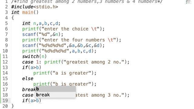 Program to find greatest among 2,3,4 numbers using Switch case statements смотреть онлайн