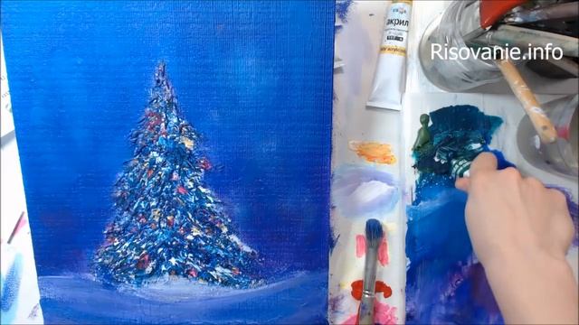 Рисуем новогоднюю елку (текстурная паста + акрил) | Пошаговый урок рисования смотреть онлайн