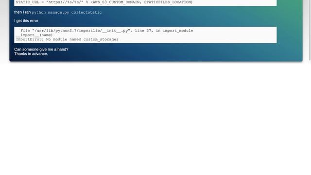 ImportError: No module named custom storages - django-storages boto смотреть онлайн