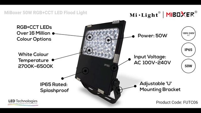 MiBoxer 50W RGB+CCT AC100-240V LED Flood Light | LED Technologies смотреть онлайн