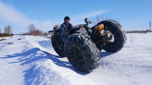Вездеход самоделка из мотоблока по снежным переметам
