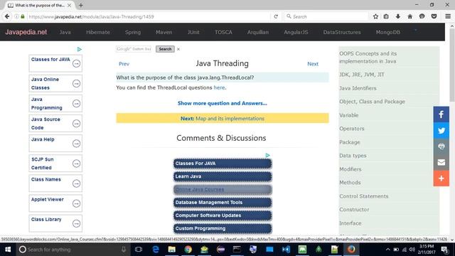 What is the purpose of the class java.lang.ThreadLocal?
| javapedia.net смотреть онлайн