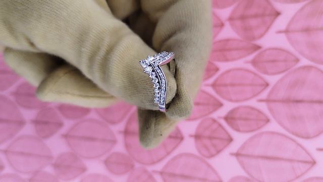 Princess Wishbone Wish Ring 925 Solid Silver or Rose Gold Stacking Band V Stones смотреть онлайн