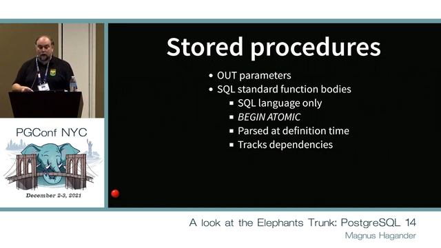 PGConf NYC 2021 - A look at the Elephants Trunk: PostgreSQL 14 by Magnus Hagander смотреть онлайн