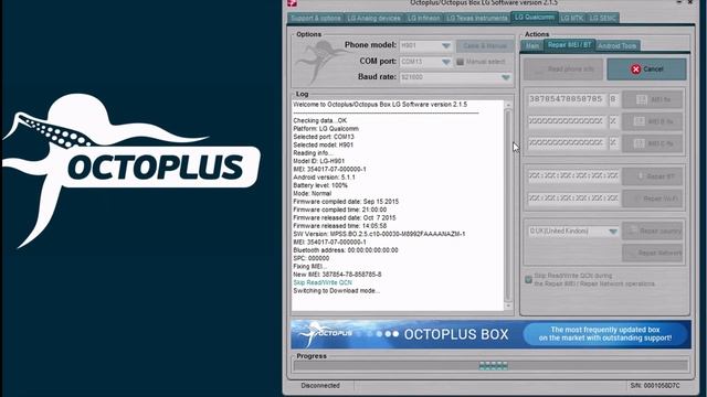LG H901 (V10) Repair IMEI with Octoplus Box смотреть онлайн