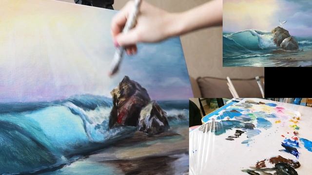 Подробный мастер-класс с пояснениями. Как нарисовать море акрилом. Живопись для начинающих смотреть онлайн