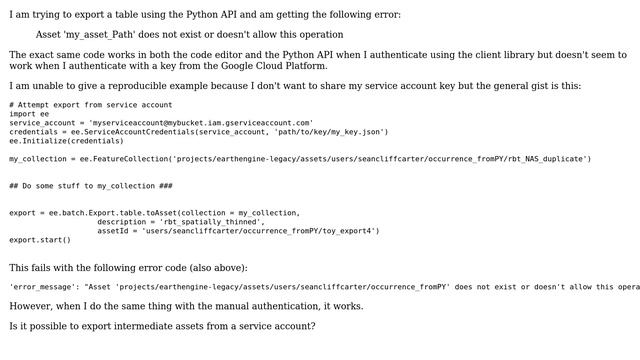Error in exporting table from Python API service account-- Asset does not exist смотреть онлайн