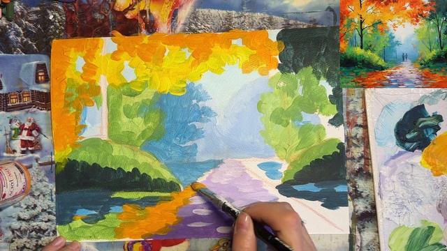 Пишем осенний парк акрилом смотреть онлайн