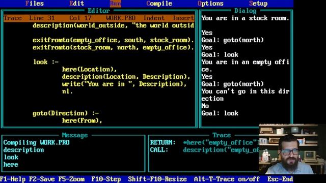 Programming a text adventure game with Borland Turbo Prolog 2.0 (DOS) смотреть онлайн