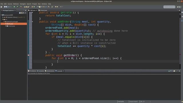 Restaurant billing system - Java Example смотреть онлайн
