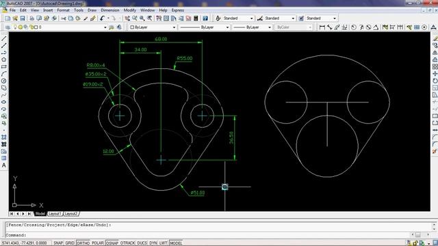 สอน autocad 2007 ตัวอย่างตอนที่ 3 смотреть онлайн