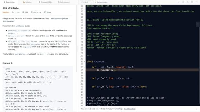 Leetcode 146. LRU Cache - OrderedDict, and review Cache Eviction Policies смотреть онлайн