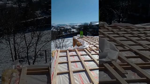 Строительство каркасного дома в Крыму. Утепление кровли. смотреть онлайн