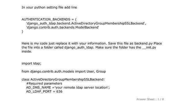 Django : Django: authenticating against remote LDAP user - simple example? смотреть онлайн