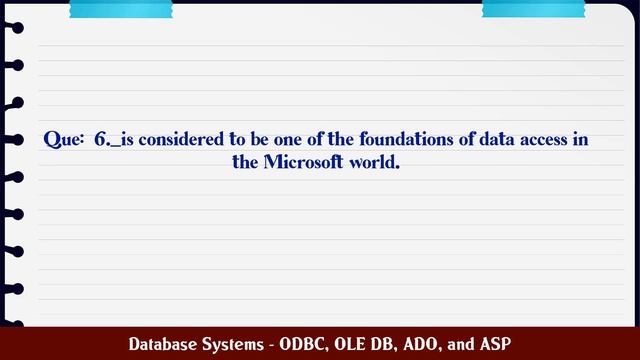 Database Systems - ODBC, OLE DB, ADO, and ASP MCQ Questions смотреть онлайн