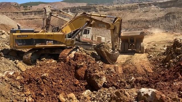 Caterpillar 385C Excavator Loading Caterpillar 775D Dumpers - Sotiriadis Mining Works