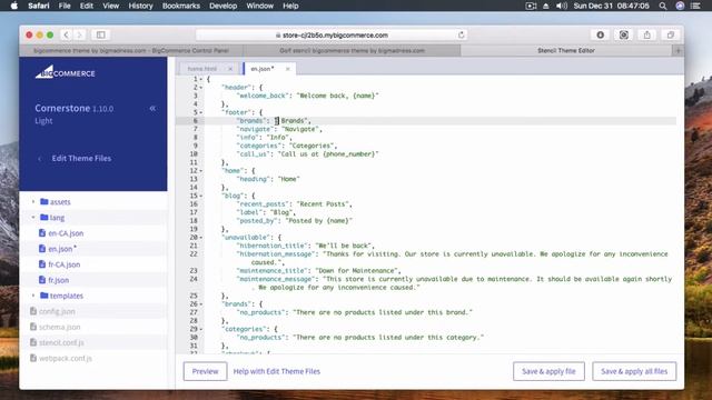 bigcommerce cornerstone stencil theme edit language json смотреть онлайн
