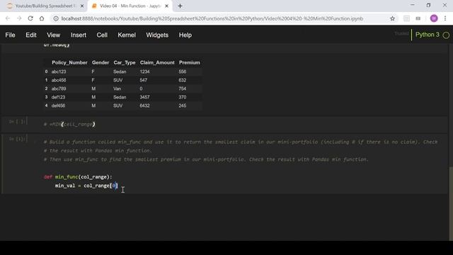 Video 4 - Spreadsheet vs Python Functions - MIN Function смотреть онлайн