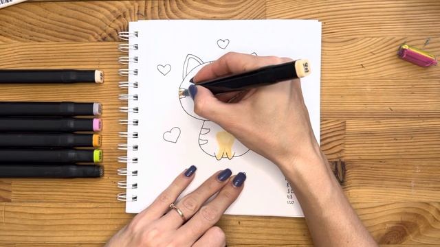 Как нарисовать "Кавайный котик" карандашом и скетч маркерами | Рисунок поэтапно и легко смотреть онлайн