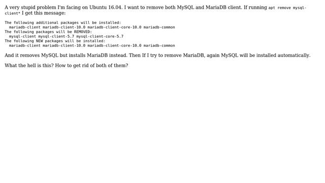 Ubuntu: Removing MariaDB Installs MySQL and vice-versa смотреть онлайн