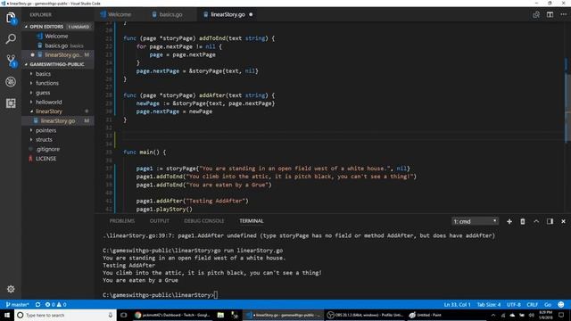 Games With Go EP 04 - Methods, Recursion, Linked Lists, Branching Story смотреть онлайн