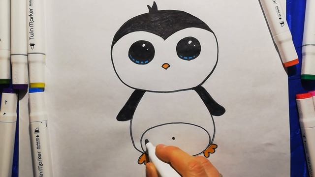 Рисуем Пингвиненка маркерами. Draw a Little Penguin with markers. смотреть онлайн