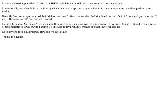 Crittercism Android - Does not always post crash report to Server смотреть онлайн