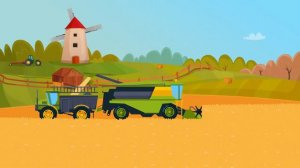 Ферма, трактор и комбайн, сельскохозяйственных работ анимация для детей