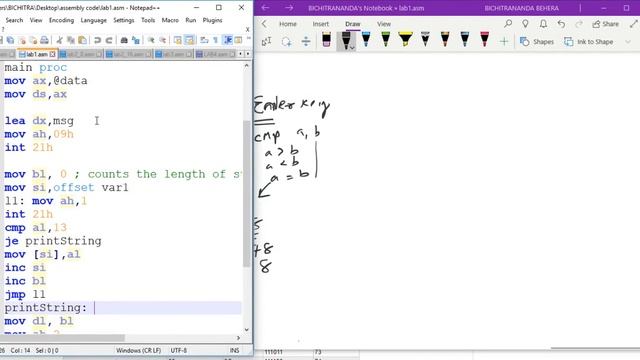 8086 Assembly program for counting the number of characters in a string смотреть онлайн