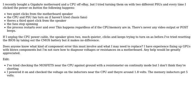Desktop motherboard clicking, power cycling - no POST beeps. CPU and memory make no difference смотреть онлайн