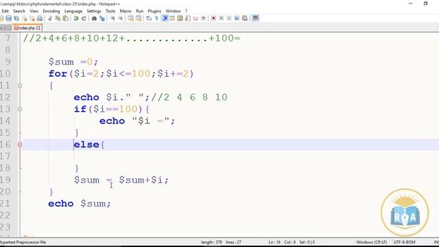 PHP Fundamental Bangla Tutorial Class-24: How to sum odd numbers using php with foor loop смотреть онлайн