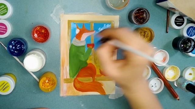 Атмосферная осенняя открытка гуашью поэтапно. Рисунок обычной детской гуашью. Рисунок лисички. Уют смотреть онлайн
