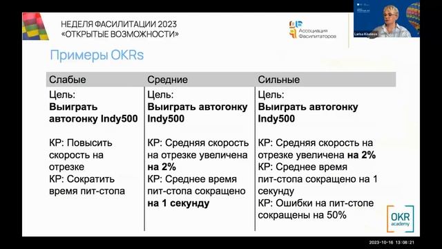 Неделя фасилитации 2023 Выбор метрик для измерения успешности реализации стратегии | Лариса Киселев смотреть онлайн